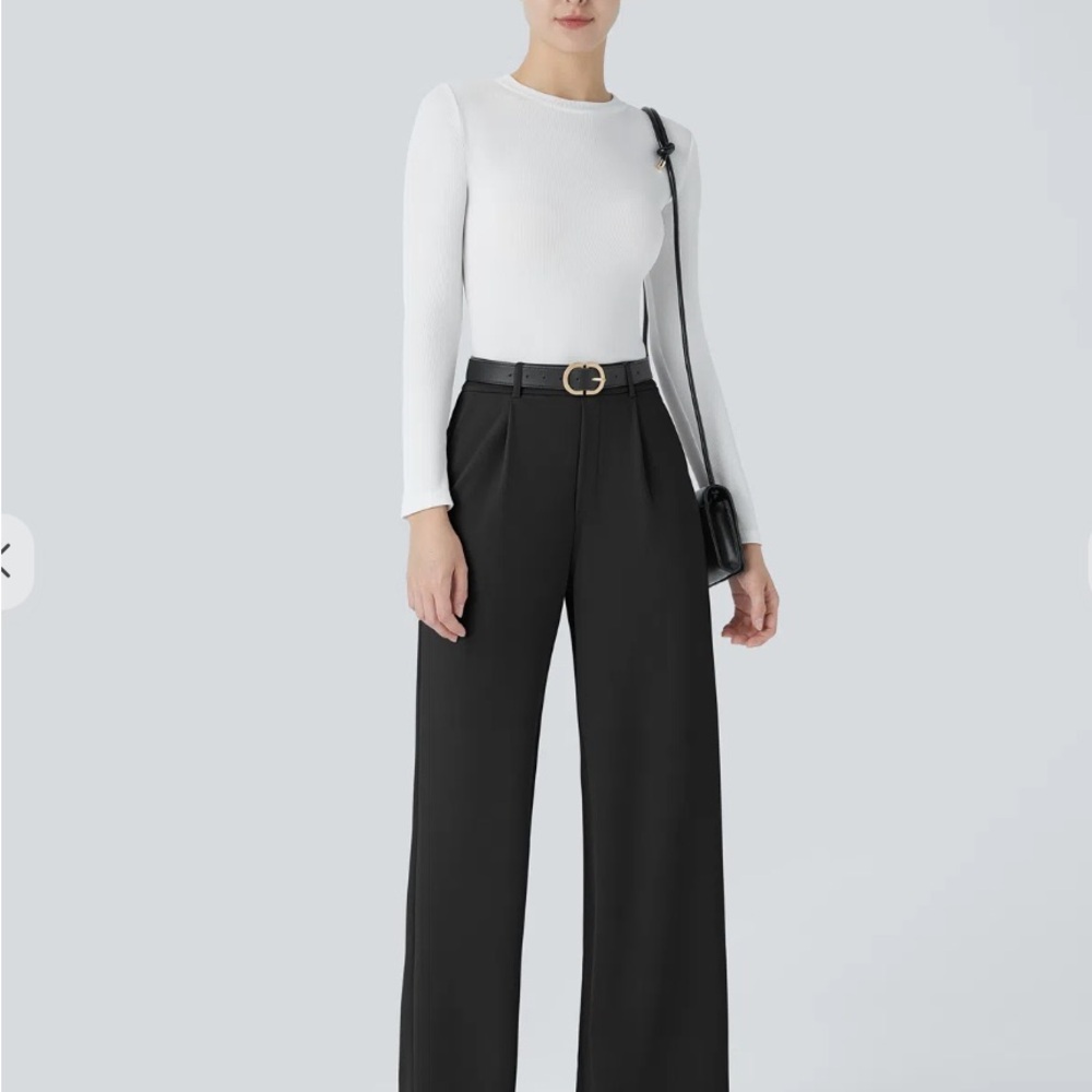 HALARA Black Wide-Leg Trousers for Office Wear